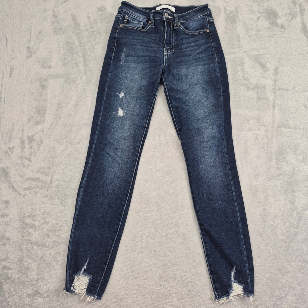 KanCan 25 / 3 High Rise Skinny Jeans Dark Wash Distressed Frayed Hem KC7118D